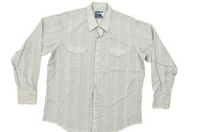 Wrangler Cowboy Cut Western Shirt Men 17.5 x 36 X-Long Tails Gray Striped Pearl