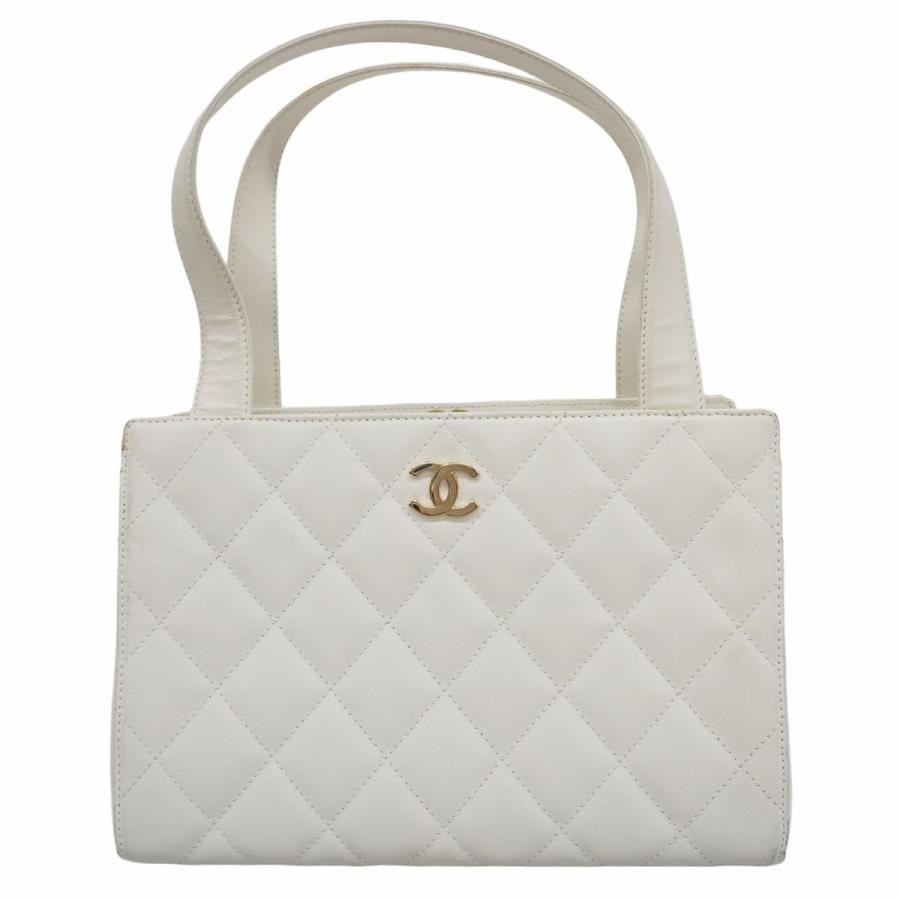 CHANEL White Quilted Lambskin Matelasse Handbag