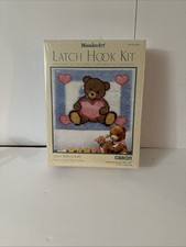 Vtg WonderArt Caron Teddy Bear With A Heart Latch Hook Kit 20" x 27" NIB