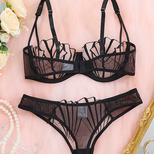 Women's Sexy Underwired Bra Set Bra Briefs Set Mesh Lingerie Set Underwear - Picture 14 of 21