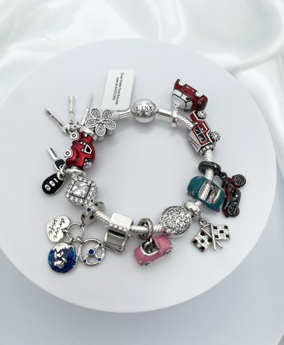 Linx Silber Schlangenkette Armband mit Auto Motto Charms 925 Sterling Silber - Bild 1 von 6