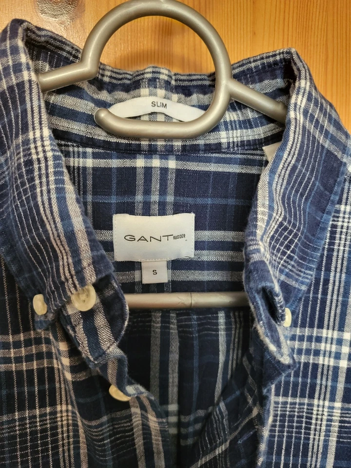 GANT Rugger Herren Hemd Slim blau/weiß kariert Langarm Gr. S Baumwolle 158 164 - Bild 4 von 4