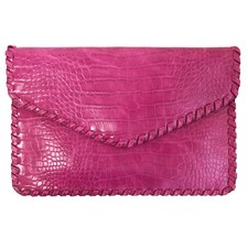 Flat Crocodile Pattern Envelope clutch,Fuchsia
