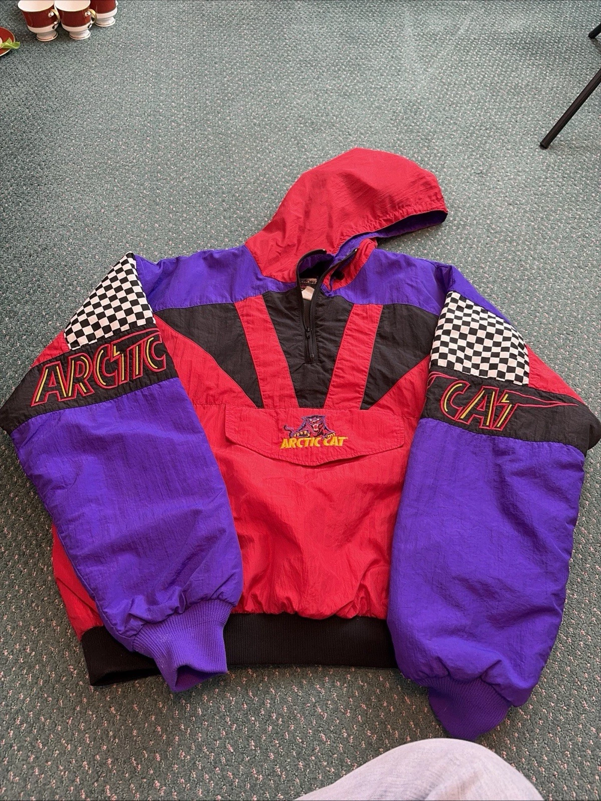 Vintage 90s Arctic Cat Race Cat Pullover Jacket XXL Checkered Snowmobile USA image 13
