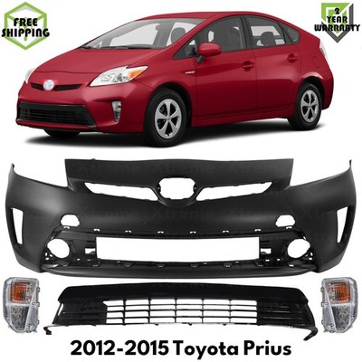 Front Bumper Cover Primed Plastic & Turn Signal Light For 2012-2015 Toyota Prius