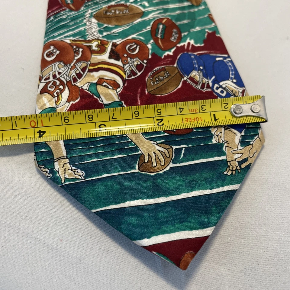 J T Beckett Football Motifs Watercolor Printed Silk Mens Neck Tie Made in USA - Image 3 of 4