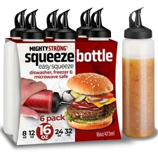 6 Pack Condiment Squeeze Bottles for Sauces and Liquids – 16 oz Plastic Refil...