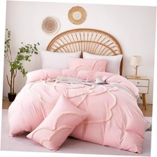 Duvet Cover Size, 3 Pieces Duvet Covers Set, Boho Tufted Queen Camellia-pink