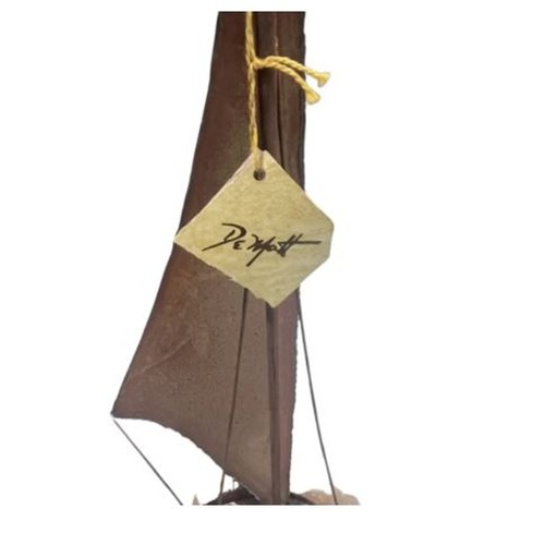 Mid Century Brutalist Brass Sailboat Sculpture with Onyx Base by DeMott Signed - Picture 5 of 8