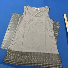 LOGO Layers By Lori Goldstein Top Size L Gray Layered Tank Lace Hem - New
