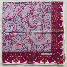 VTG Cotton Handkerchief Damask Paisley Elegant Border Pink Lavender Hanky 21" M