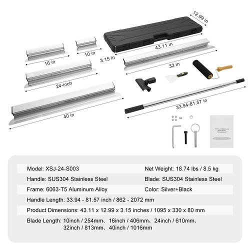 Drywall Skimming Blade Set Knife Combo 10/16/24/32/40 in & 34-81 in Handle - Picture 7 of 10