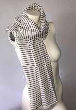 Womens White & Black Horizontal Striped Scarf 18" W x 54" L NEW