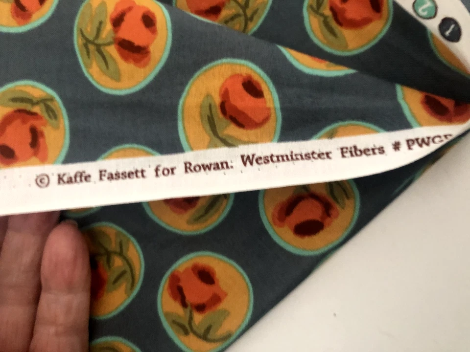 Vtg 1/2 Yd KAFFE FASSETT ROWAN Westminster Surrey Blue Orange ROSE Cotton FABRIC - Image 2 of 4