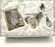 3pc-Vintage Baby Connection Silver Feeding Gift Set Silver Cup Spoon Pic Frame