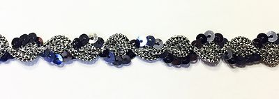 3/8'' Sequin Braided Trim Color: Gunmetal / Silver - Put-up: 12 Continuous Yards