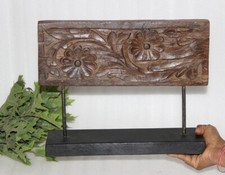 Antique Wooden Floral Carving Panel Plaque Original Old Hand Carved