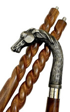 Nautical Handmade Vintage Horse Handle Brown wood Spiral Curved walking stick