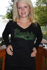 Bears green and gold glitter  rhinestone bling long sleeve shirt size medium