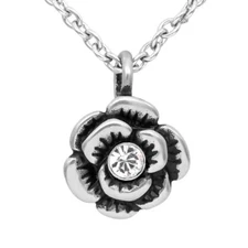 Rose Necklace Bloom Flower Pendant with Crystal By Controse