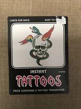 Vintage Forum Novelties Instant Transfer Tattoos Set of 2 Skull Snake 1992