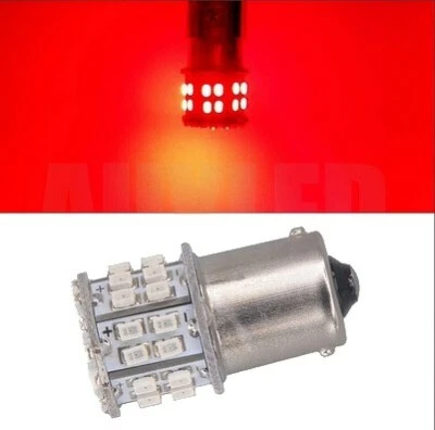 Ampoule BA15S LED 50SMD Rouge Feux arriere Veilleuses autos motos scooters 12V - Photo 1/2