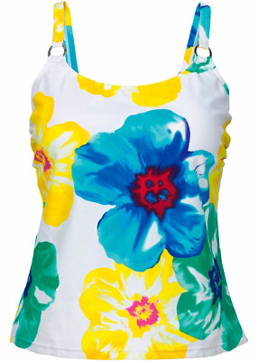 Top Tankini-Oberteil Gr. 50 48 Softcups weiß bedruckt Neu Bademode 978987