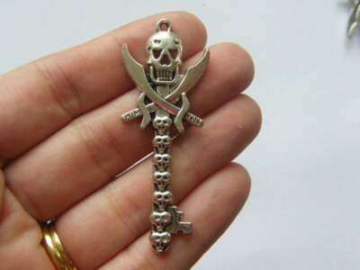 925 STERLING silver necklace  large SKULL PIRATE pendant charm men women D21