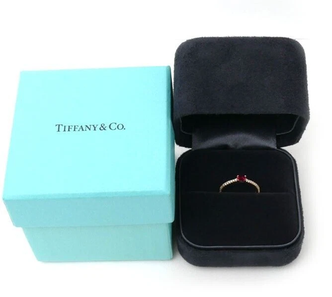 Tiffany Co Novo Horizon Ruby Diamond 18k Rose Gold Ring with Original Case