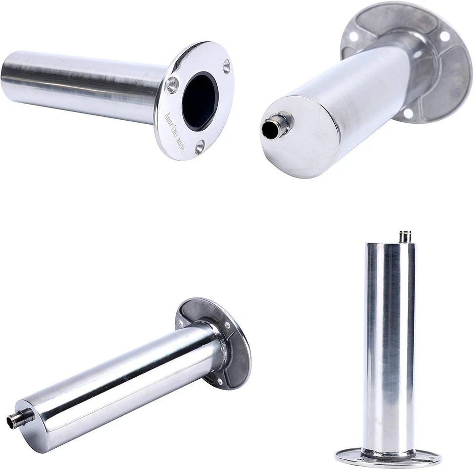 4 Pack 15 Degree Stainless Steel Flush Mount Boat Fishing Rod Holders with Drain - Image 2 of 4
