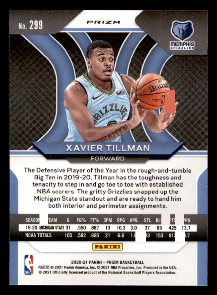 2020-21 Panini Prizm Prizms Hyper #299 Xavier Tillman - Image 2 of 2