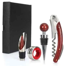 Wine Accessories s/4 Pcs Bottle Opener Stainless Steel Corkscrew Stopper Pourer 