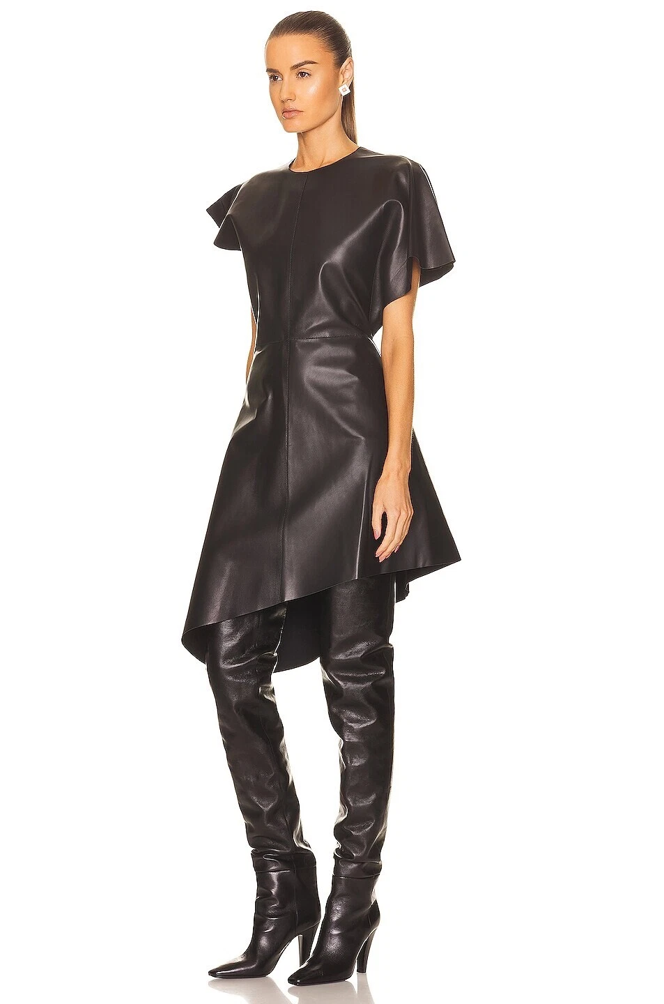 Mini abito Loewe in pelle di agnello nero con pannello asimmetrico nuovo con etichette $4650 6 FR 38