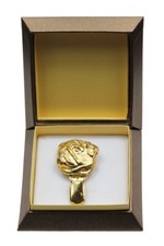 Pug - gold covered clipring with dog, in box, Art Dog USA