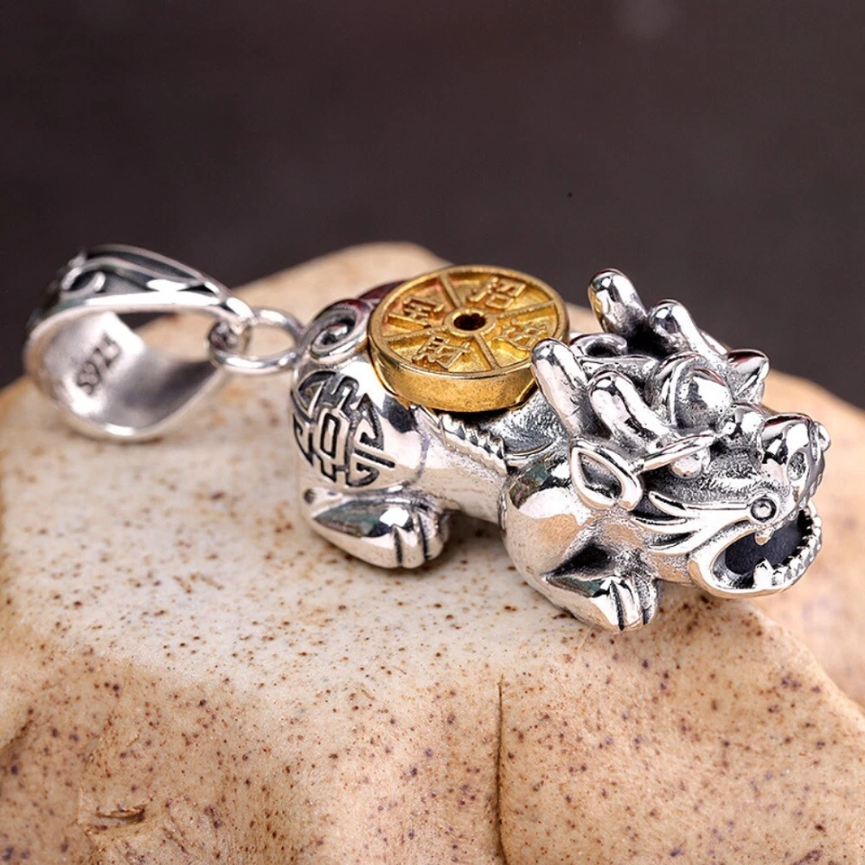 Men Real S925 Sterling Silver Pendant Lucky Bless Coin Pixiu Pendant 14-18g - Image 2 of 4
