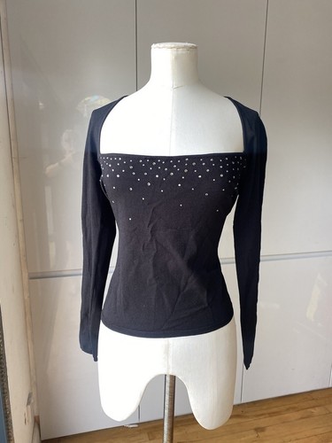 IPSE GAZEBO VINTAGE ELASTICIZZATO NERO TOP DETTAGLIO DIAMANTE MADE IN ITALY 75% VISCOSA - Foto 8 di 11