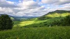 Landscape nature sky clouds mountains field grass Custom Gaming Mat Desk