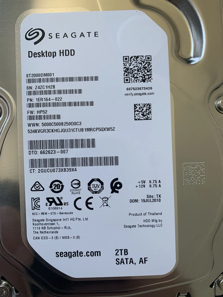 HP SGT ST2000DM001 2TB SATA 1ER164-022 HDD 662623-007 FW HP52,  - Image 2 of 4