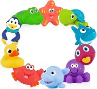 Nuby 10pcs Little Squirts Fun Bath Toys, Assorted Characters, 6m+ - BRAND NEW -