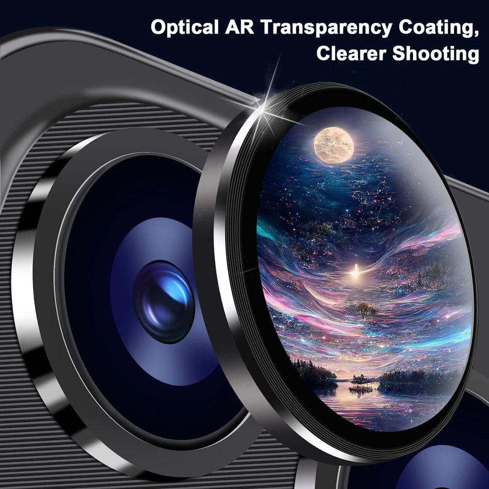 Paquete de 2 cubiertas protectoras metálicas para lentes de cámara para iPhone 15 Pro Max/15 Pro/15 Plus/15 Foto 3 de 4