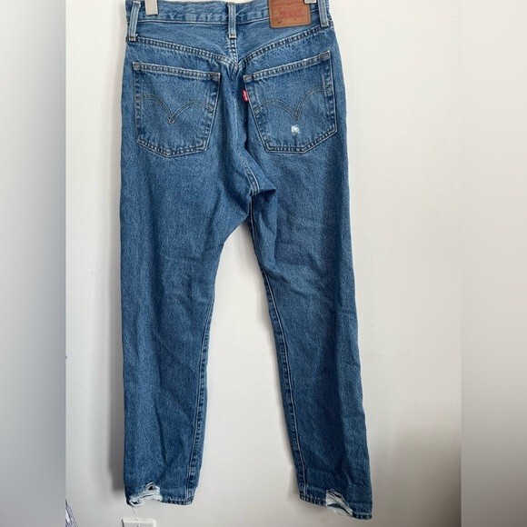 Levi’s Premium 501 Tapered Distressed Denim Jeans - Medium Blue Wash - US 27 image 5