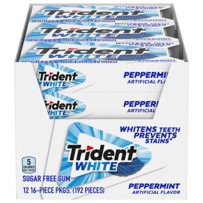 Trident White Peppermint Sugar Free Gum, 12 Packs of 16 Pieces (192 Total Piece