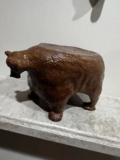 Vintage Ceramic Brown Bear Plant Stand Cottage Cabin Woodsy
