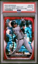 JUSTYN-HENRY MALLOY 2023 BOWMAN RED LAVA CHROME PROSPECTS PSA GEM MINT 10 #1/5