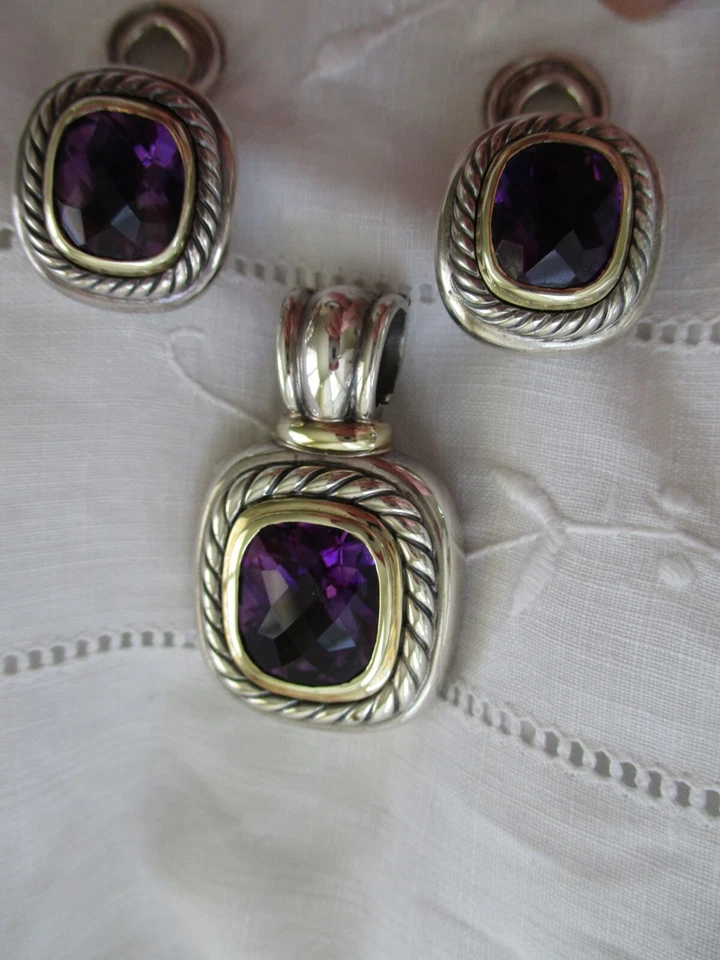 *DAVID YURMAN Colgante Amatista Albión Más Grande + Pendientes 14K/Esterlina-RETIRADO Foto 2 de 4