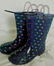 Girls Rain Boots Blue w/Hearts and Lights Girl's 11/12