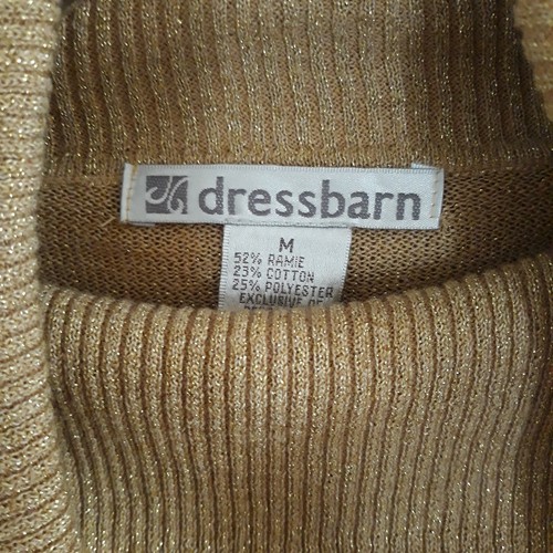 Dressbarn Cowl Neck Sweater Womens Medium Metallic Gold Lightweight Beads Fringe - Picture 10 of 11