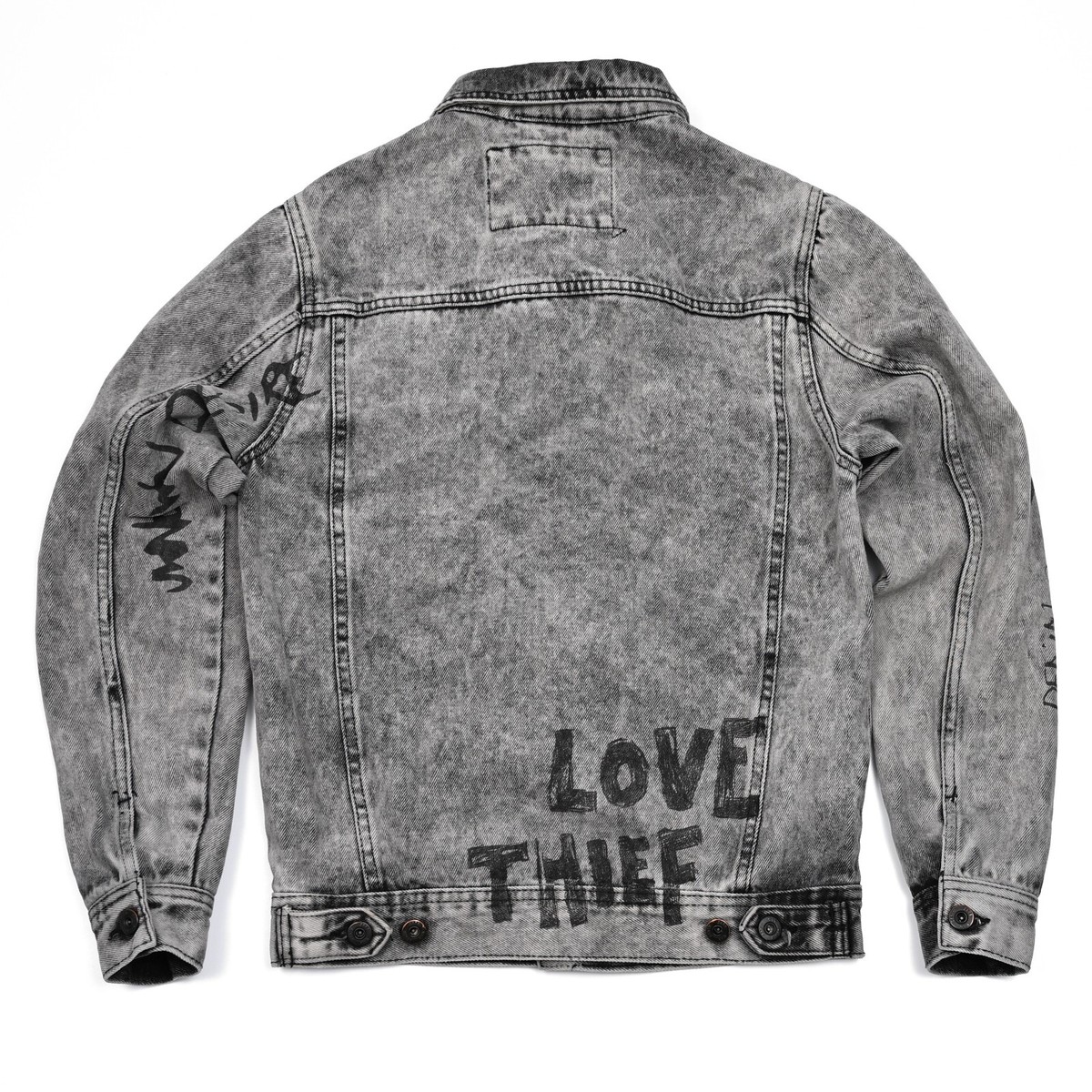 Zara Graffiti Denim Jacket Men's Small Distressed Light Wash