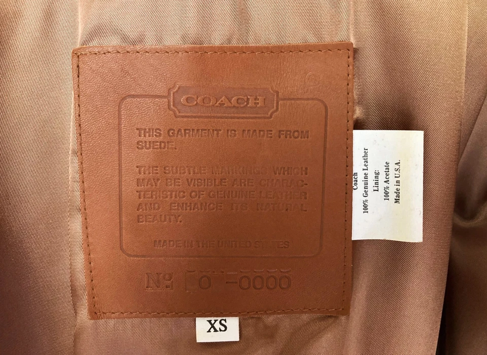 NUEVA Chaqueta Coach Marrón Gamuza Cuero Damas XS con Bolsa de Ropa Original Hecha en EE. UU. Foto 4 de 4