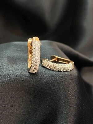 0,71 Cts Runder Brillant Diamanten Drei-Reihen Creolen Ohrringe In 14K Rotgold - Bild 1 von 4